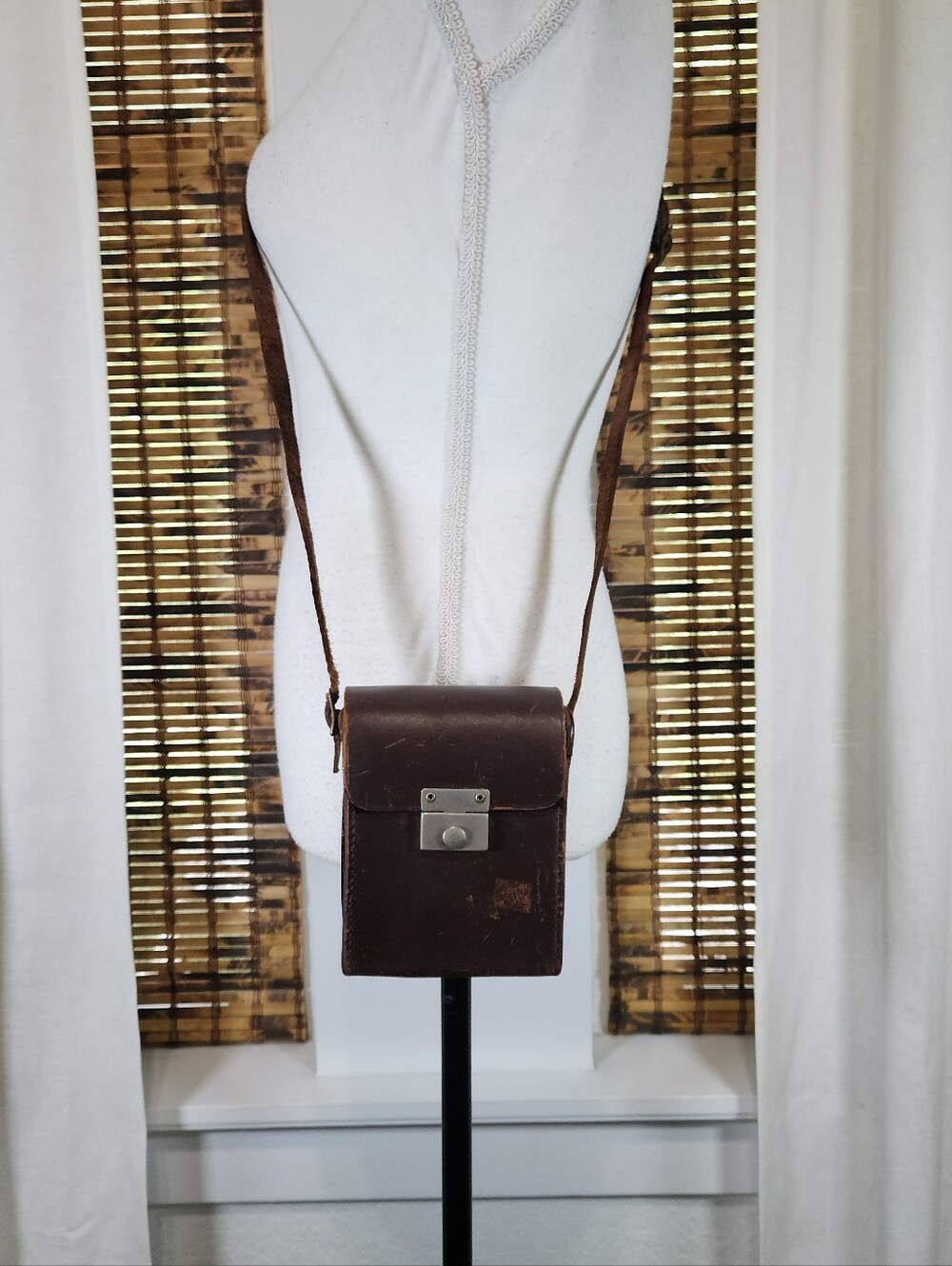 Vintage Mid-Century Brown Leather Camera Case Holder with Shoulder Strap